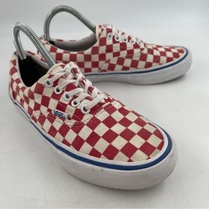 🥾 Vans Unisex Era Pro Red White Checkerboard Skateboard Shoe-Men 7 | Women 8.5